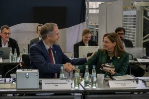 Daniel Neuenschwander, Director of Human and Robotic Exploration Programmes at the European Space Agency and outgoing chair of ISECG, transitions the ISECG chair position to Catherine Koerner, Associate Administrator for Exploration Systems Developmebt at NASA.